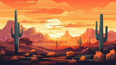 Desert Sun Sun Background, Desert, Illustration, Cactus Background ...