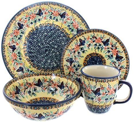 Blue Rose Polish Pottery Green Daisy Piece Dinnerware Set Artofit