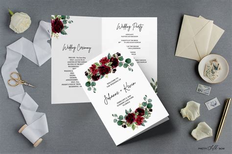 Burgundy Bi Fold Wedding Program Template Printable Order Of Ceremony