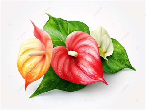 Three Anthurium Flowers With Bright Colors On A Background Creative