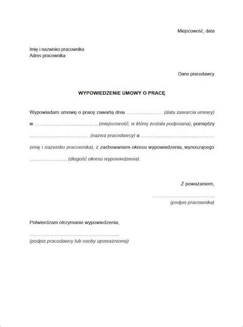 Wypowiedzenie umowy o pracę wzór PDF i DOC Jak napisać