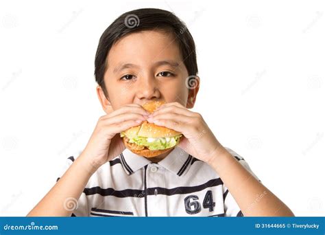 Boy Eating A Burger Stock Image Image Of Hungry Cooked 31644665