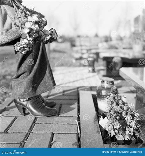 Flowers on the grave. stock photo. Image of graveyard - 23041404