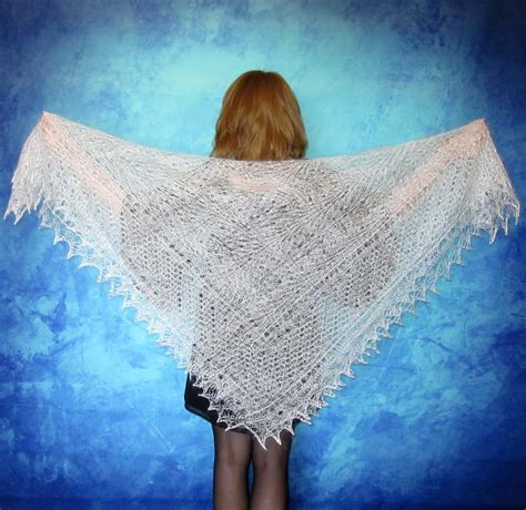 White Russian Orenburg Shawl Hand Knit Scarf Bridal Stole Inspire