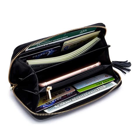 Women Tassel Genuine Leather Long Wallet Rfid Anti Theft Protection