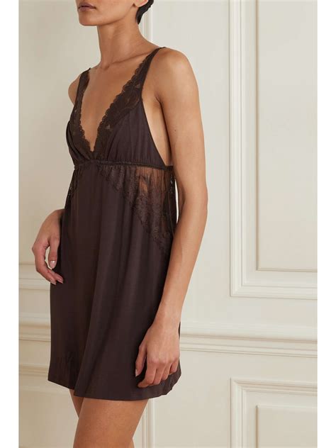 EBERJEY Rosalia Lace Trimmed Stretch TENCEL Modal Chemise NET A PORTER