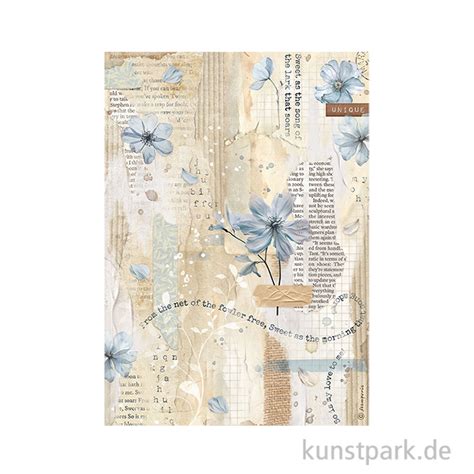 Stamperia Reispapier Create Happiness Secret Diary Blue Flower A4