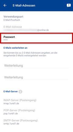 Passwort für eine 1 1 E Mail Adresse im 1 1 Control Center ändern