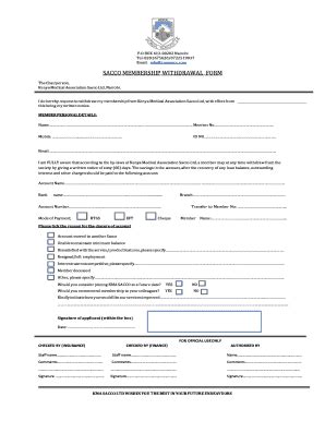 Ke Kma Sacco Membership Withdrawal Form Fill Online Printable