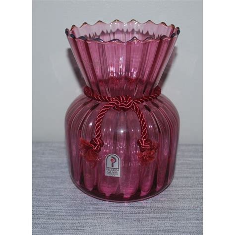 Vintage Pilgrim Glass Vase Fluted Ribbed Cranberry Rope Accent 6