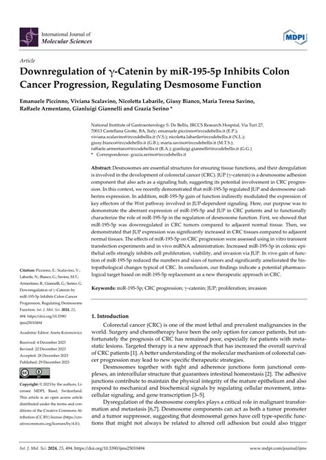 Pdf Downregulation Of γ Catenin By Mir 195 5p Inhibits Colon Cancer