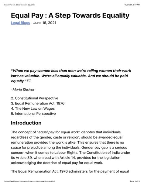 Equal Pay A Step Towards Equality Pdf Equal Pay For Equal Work