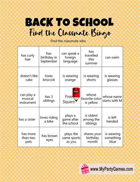 Free Printable Find The Classmate Bingo For Back To School