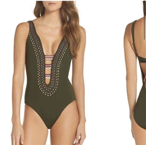 Becca By Rebecca Virtue Womens Quest One Piece Plunge Swimsuit Multi