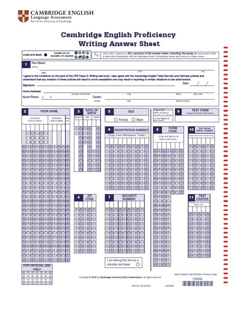 Cambridge English Proficiency Writing Answer Sheet Test Form Sex Date Of Birth Your Name Pdf