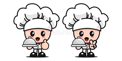 Adorable Chef Holding Tray Platter Cute Adorable Doodle Illustration Stock Vector