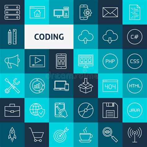 Outline 25 Programming And Coding Icon Set Vector Line Style Design