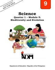 S9 Q1 W6 Pdf 9 Science Quarter 1 Module 5 Biodiversity And