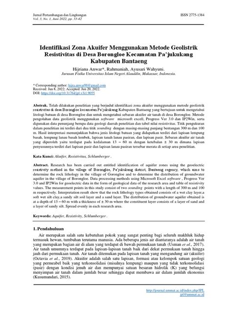 Jurnal Geolistrik Zona Akuifer Pdf