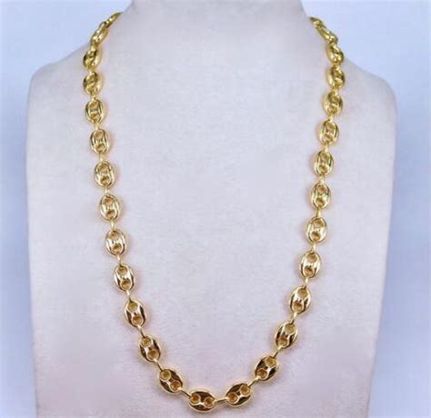 8mm PUFFED MARINER ANCHOR LINK CHAIN NECKLACE ITALIAN REAL 14K YELLOW