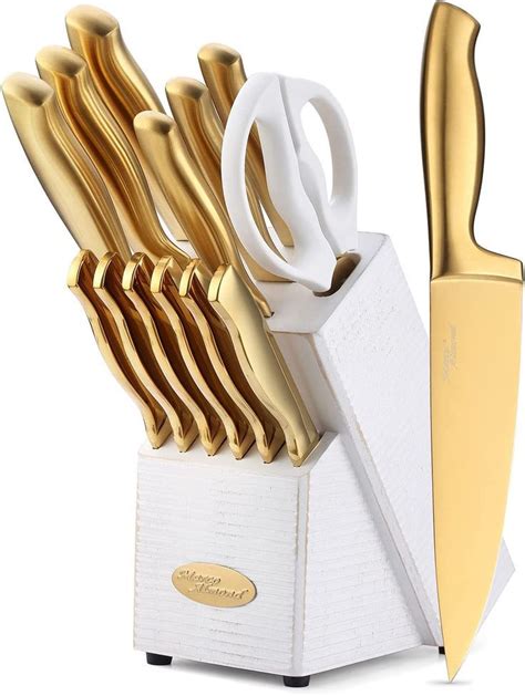 Marco Almond Ma21 Golden Knife Sets Titanium Coated 14 Pieces Stainless