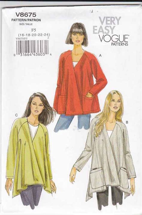 Vogue Sewing Pattern 8675 Misses Size 8 14 Easy Loose Fitting Unlined