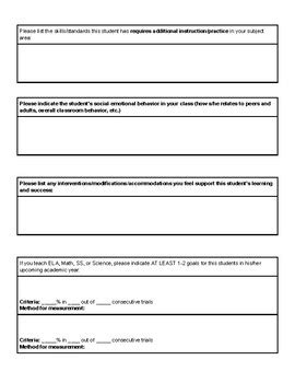 Teacher Report Template For Annual IEP Development By Olivia Drabczyk