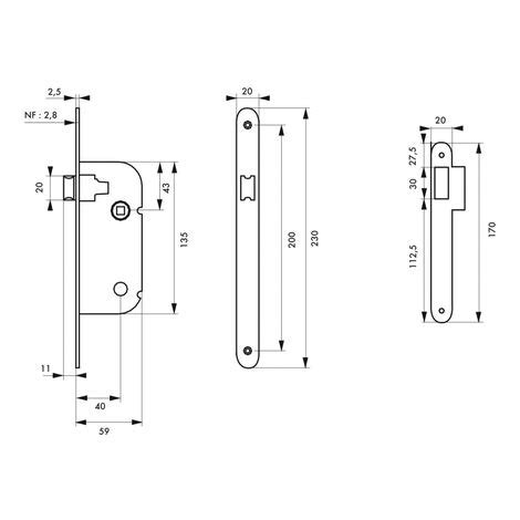 Serrure encastrable NF pour porte intérieure axe 40mm bouts ronds blanc