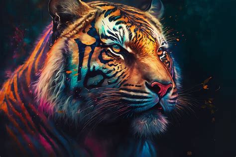 HD Wallpaper AI Art Colorful Tiger Painting Portrait Wallpaper Flare