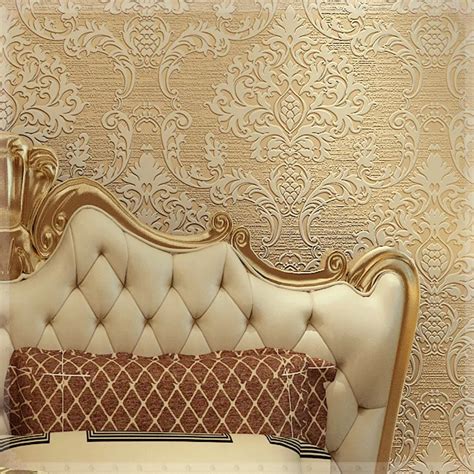 European Style Damascus Wallpaper Thick Living Room 3d Flocked Wallpaper Modern Flower Printed