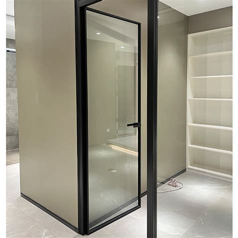 Hdsafe Interior Black Narrow Frame Aluminium Door Frosted Tempered