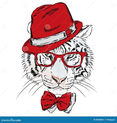 Vector Tiger Wearing Glasses And A Hat Hipster Stock Vector