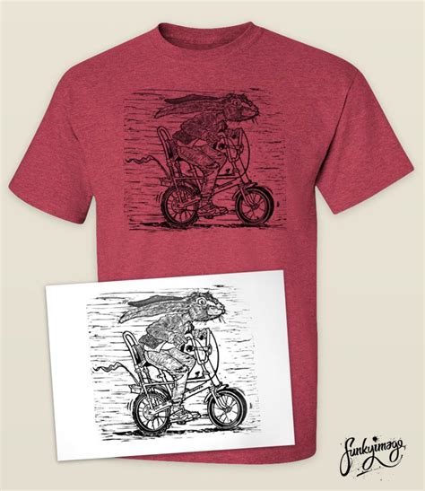 Hare Cycling Linocut T Shirt Print Funkyimage Linocut Tshirt