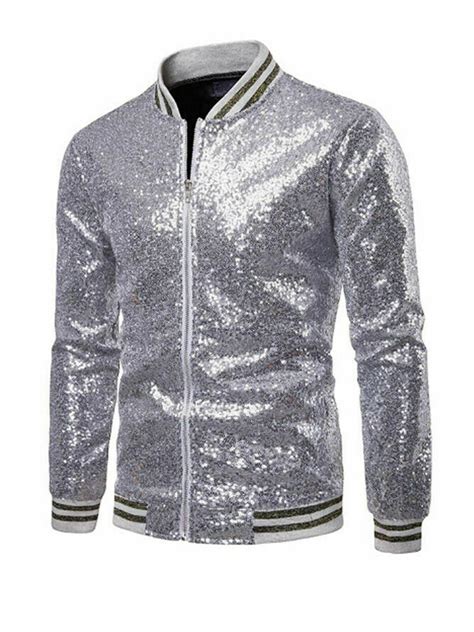 Luethbiezx Luethbiezx Us Mens Bling Sequin Glitter Tuxedo Blazer Coat Formal Zipper Suit