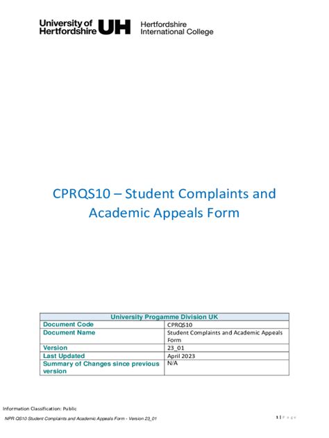 Fillable Online NPR QS10 Student Complaints And Academic Appeals Form