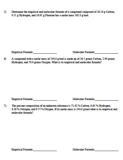 Solved Empirical Molecular Formula Practice Worksheet