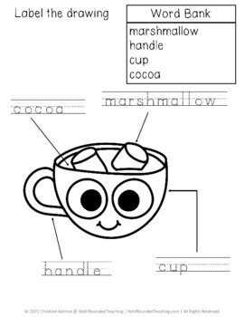 Directed Drawing Big Eyes Hot Cocoa Plus Labeling And Writing Tracing