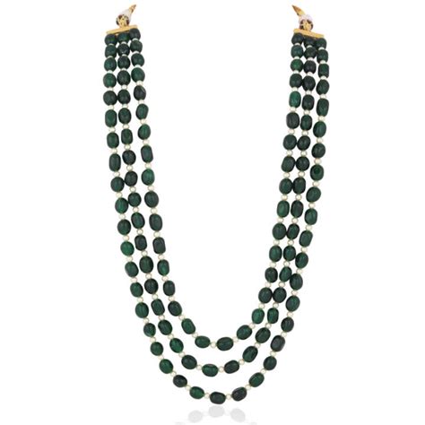 GREEN EMERALD BEADS INDIAN WEDDING WEAR MALA FOR MEN Riana Jewellery