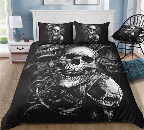 B W Skull Sketch GWBJ22759 Bedding Set Skull Bedding Sets Skull