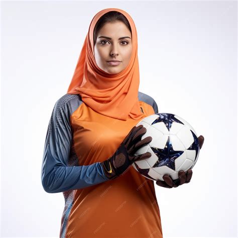 Premium Ai Image Portrait Of Muslim Woman In Hijab Holding Soccer
