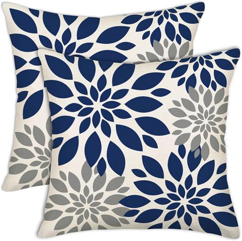 Gray Blue Throw Pillow Covers Dahlia Pillow Covers 18x18 Set Of 2 Abstract Floral