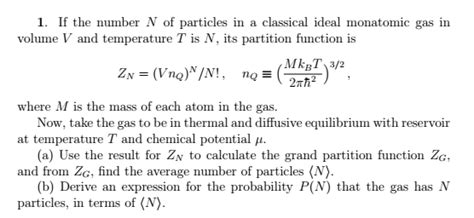 If The Number N Of Particles In A Classical Ideal Chegg