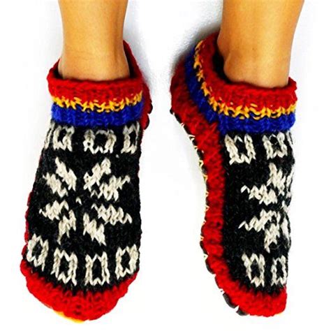 Tibetan Socks Hand Knit Wool Fleece Lined Bootie Slippers Hand