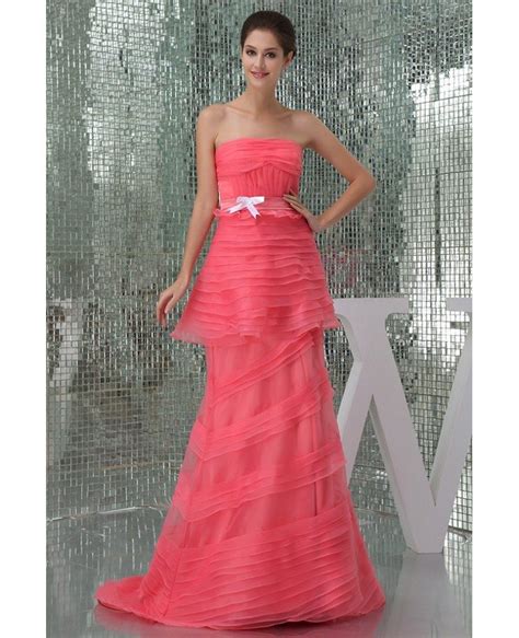 Sheath Strapless Sweep Train Tulle Evening Dress Op5053 215