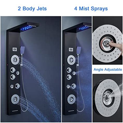 POPFLY Black LED Shower Panel Tower System Stainless Steel Multi