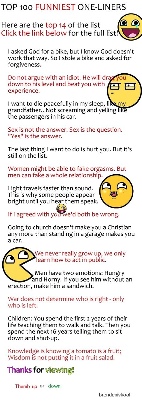 Top 100 Funniest One Linershere Are The Top 14 Of The List Click The