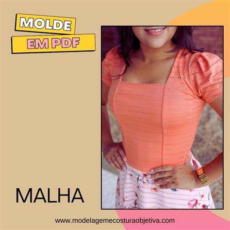 Molde Em Pdf Blusa De Malha Decote Quadrado E Manga Com Pregas Com