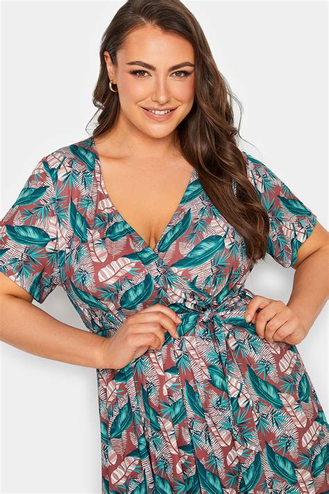 Yours Curve Plus Size Red Leaf Print Maxi Wrap Dress Yours Clothing