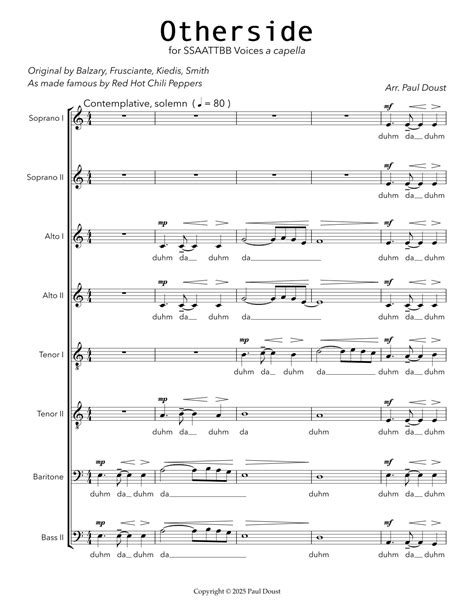 Otherside Arr Paul Doust By Red Hot Chili Peppers Sheet Music For Choir At Sheet Music Direct