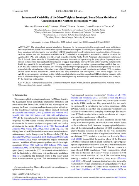 Pdf Interannual Variability Of The Mass Weighted Isentropic Zonal